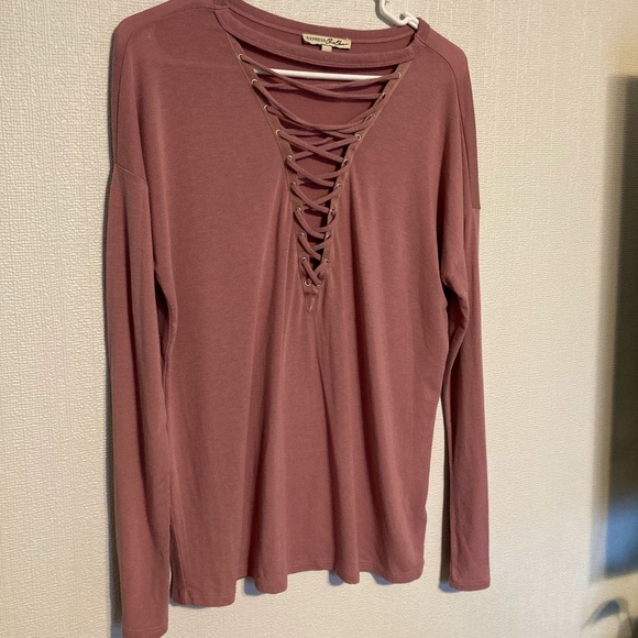 Express One Eleven Lace Up V Neck Top - Picture 1 of 7